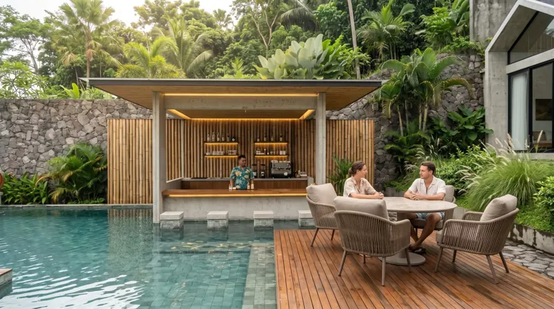 Pool bar junto a la piscina central